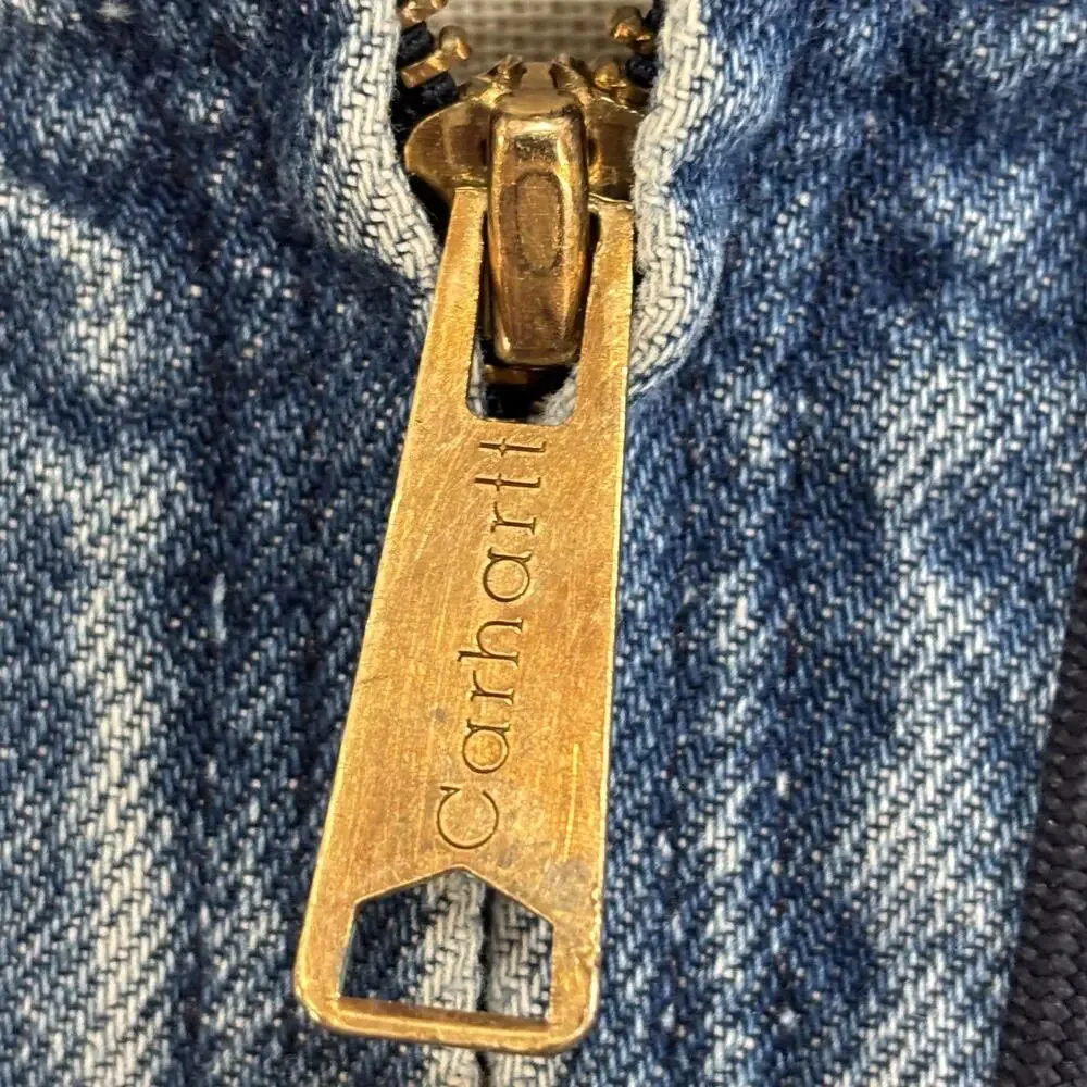 Vtg 2003 Carhartt denim hooded flannel lined jacket - Picture 6 of 12